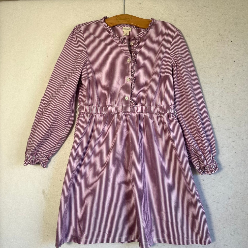 Crewcuts J.Crew Girls Purple White Striped Ruffle Collar Dress Size 12